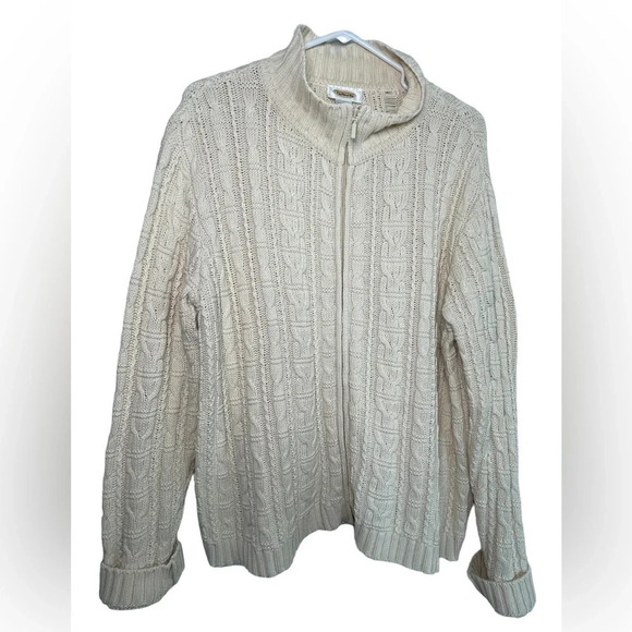 Talbots Cable Knit Women’s Zip up Sweater Jacket. Cream Sz Medium 100% Cotton - Picture 1 of 8